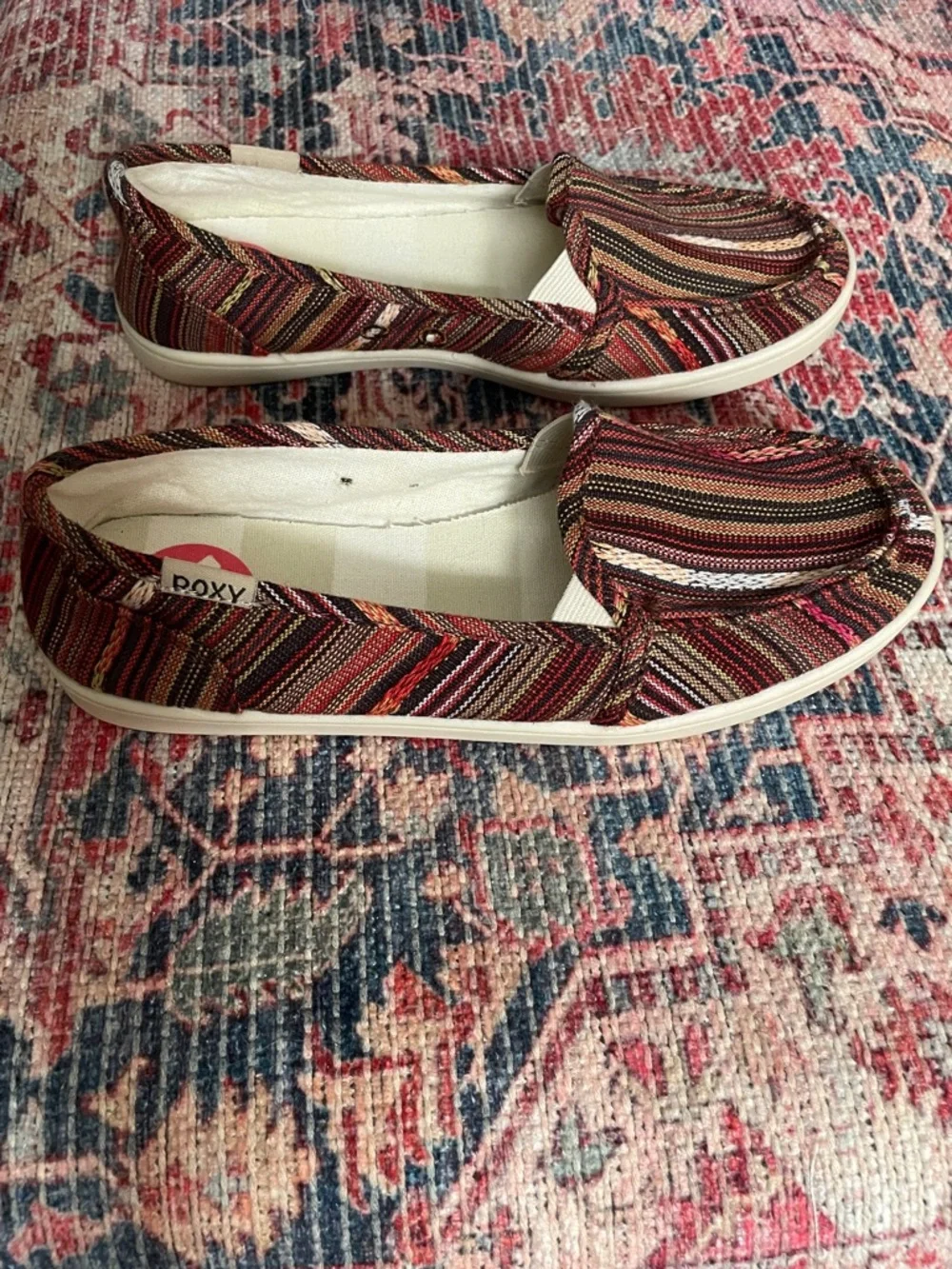 Roxy Minnow Slip-On Woven Striped Loafer / Canvas Boat Shoe